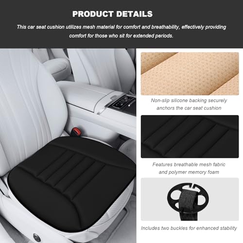 Car Seat Cushion, Breathable Driver Seat Protector with 1.2" Thick Comfortable Memory Foam, Universal Non-Slip Chair Pillow Pressure Relief Cushion Pad for Car Home Office (Black) - color: Black