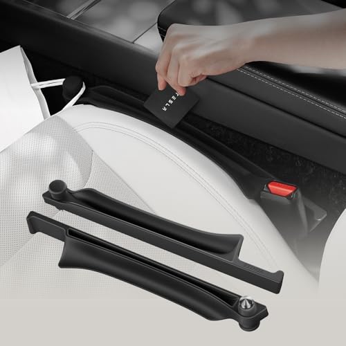Car Seat Gap Filler [2 Pack], Premium Silicone Side Console Organizer with Built-in Emergency Glass Breaker, Universal Fit Automotive Gap Blocker to Prevent Dropping, Car Interior Decor