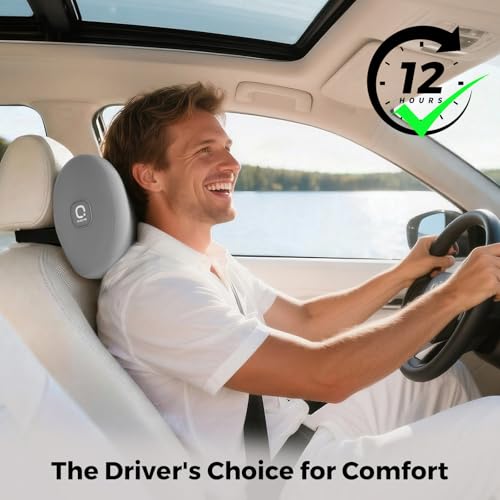 BEBAS Memory Foam Car Headrest Pillow - Breathable Neck Support Pillow for Driving, Universal Fit Cars/SUVs/Tesla/Toyota & Office Chair, Removable Cover (Grey, 4-Season) - color: Grey