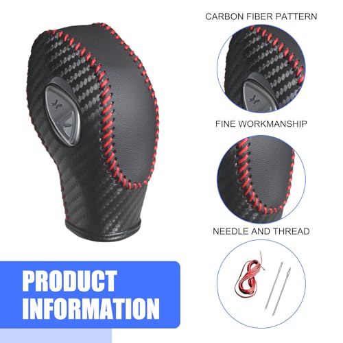 Car Gear Shift Cover, Genuine Leather Gear Knob Protector, Anti-Scratch Anti-Aging Shifter Cover, Compatible with Ford Focus Fiesta Fusion Escape (Red) - color: Red