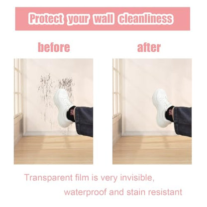 Electrostatic Wall Protective Film 15.7x393 Inches, Clear Static Cling Wall Protector No Glue Removable, Oil Proof Waterproof Kitchen Backsplash Cover, for Furniture Doors from Pets Scratches