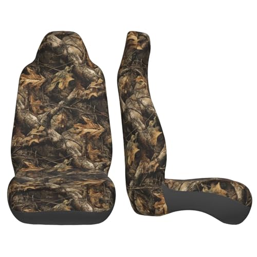 Auto Seat Covers Brown Leaf Camo Front Seat Protector Fit for Most Cars, Sedan, SUV, Van Hunting Camouflage 2 Pcs Bucket Seats Cover, Machine Washable and Soft - color: Camouflage Leaf