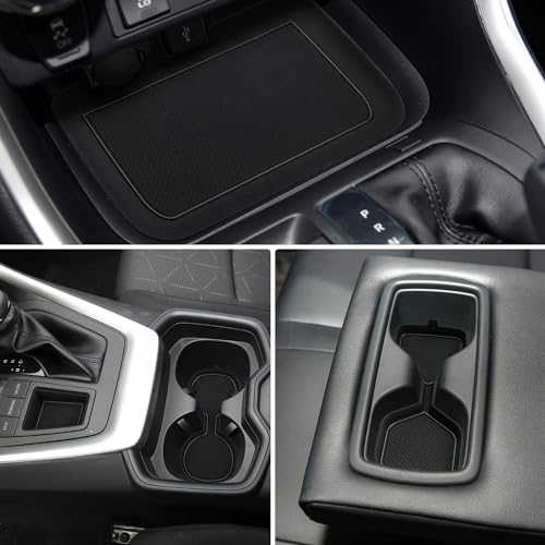 Auovo 3D Cup Holder Insert Liners Compatible with Toyota RAV4 Accessories 2025 2024 2023 2022 2021 2020 2019 Car Custom Cup Holder Mats Pads 4-pc Set (Black Trim) - color: Black, size: 4PCS