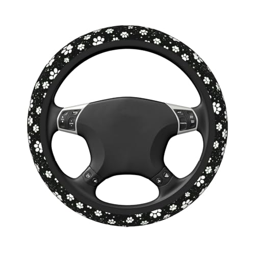 Paw Print Steering Wheel Cover - Black White Dog Paw Steering Wheel Protector Neoprene 15Inch Car Accessories 2 Pcs Car Coasters for Women Men - color: Black White Dog Paw