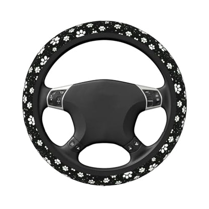 Paw Print Steering Wheel Cover - Black White Dog Paw Steering Wheel Protector Neoprene 15Inch Car Accessories 2 Pcs Car Coasters for Women Men - color: Black White Dog Paw