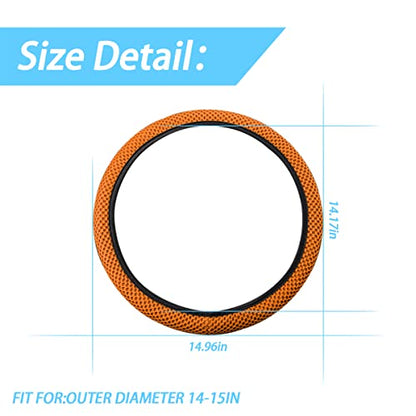 Moly Magnolia Elastic Stretch Steering Wheel Cover, Universal 15 Inch Automotive Steering Wheel Cover, Microfiber Breathable Anti-Slip Odorless Ice Silk, Warm in Winter Cool in Summer (Orange) - color: Orange