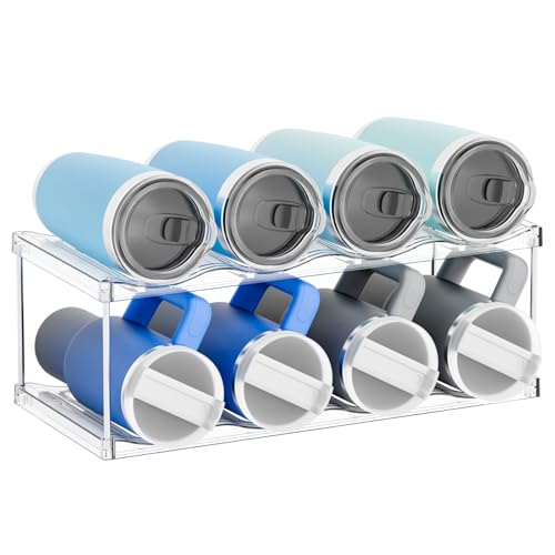 Yieach Stackable Water Bottle Organizer for Stanley,Yeti 40 oz and Others Tumbler Organizer,2 Tier Waterbottle Storage Rack,Clear Acrylic Cup Organizers for Kitchen Cabinets,Countertop,Pantry Shelf - size: 2 Tier Hold 8 Bottle