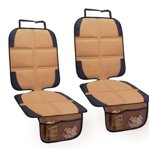 Car Seat Protector for Child Car Seat, 2 Pack Baby Car Seat Covers with Mesh Pockets & Non-Slip Backing 600D Durable Seat Protector (Brown, Standard) - color: Brown, size: Standard