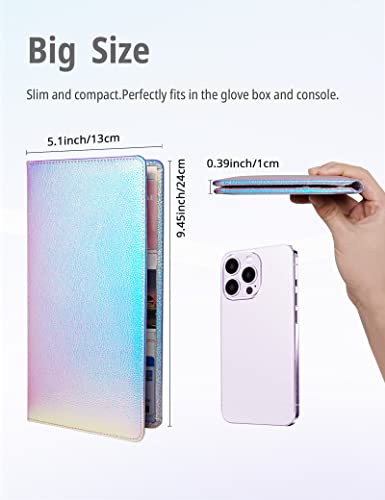 Mymazn Car Registration and Insurance Holder, PU Leather Glove Box Car Organizer with Magnetic Closure, Car Document Holder for Driver's License & Essential Documents (Iridescent blue) - color: Iridescentblue