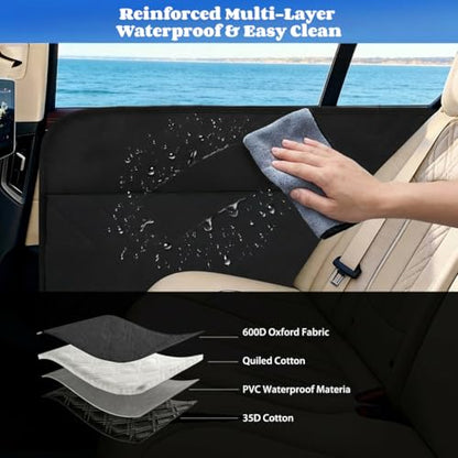[2 Pack] Car Door Protector for Dogs, Fits Full-Size SUVs & Trucks, 20% Larger Anti-Scratch PU Leather Door Guard with Stay-in-Place Metal Inserts, Includes Bonus $9 Dog Safety Seat Belt - Black