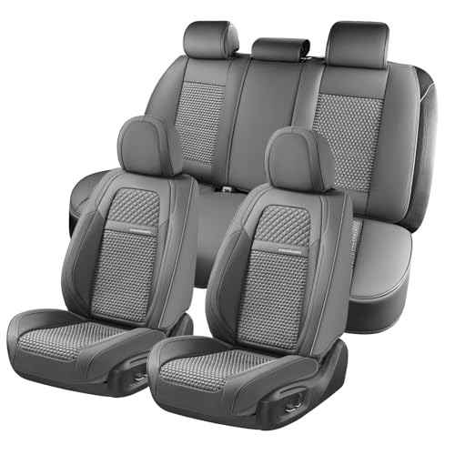 Coverado Car Seat Covers Full Set, Nappa Leather Seat Covers for Cars, Waterproof Car Seat Protector, Front and Back Seats Universal Fit for Most Vehicles, Gray - color: Gray, size: FullSet