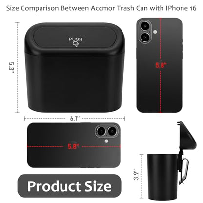 Accmor Car Trash Can with Lid, Mini Auto Dustbin Garbage Organizer with 30 Pcs Plastic Trash Bag, Automotive Garbage Container Bin for Vehicle, Home, Office - color: 1 Black