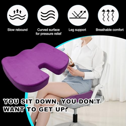 Memory Foam Seat Chair Cushion, Comfortable Auto Cushions for Long Periods of Sitting, Pregnancy Car Seat Cushion for Back, Coccyx & Sacrum Pain Relief, Car Accessories (Purple)