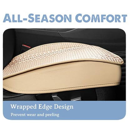 Linen Bottom Seat Cover for Front Car Seats – Ice Silk Cooling Seat Pad, Cloth Fabric, Universal Fit, Breathable Protection for Driver and Passenger, Tan - color: Tan