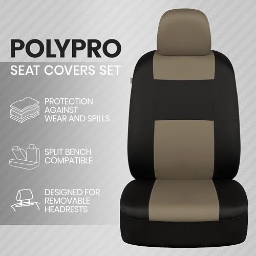 BDK PolyPro 2-Pack Front Car Seat Covers Set in Beige/Black - Front Seat Covers for Cars Trucks Vans SUVs Sedans, Easy to Install Front Car Seat Cover Protection, Universal Fit Car Accessories - color: 2 Fronts Only-Beige