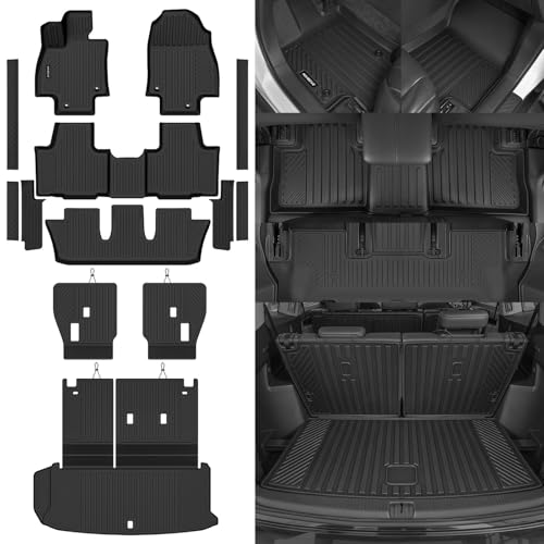 Naibeve Floor Mats for 2024-2026 Toyota Grand Highlander 7 Seats (2nd Row Bucket Seats) - All Weather Floor Mats & 2nd Row Backrest Mats & Trunk Mat with Backrest Mats & Door Sill Guards Accessories - size: 7)Grand Highlander 7 Seats|2024-2026