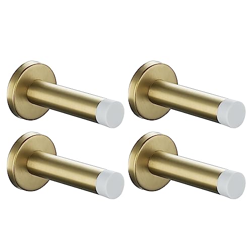 JQK Door Stopper Gold, 304 Stainless Steel Thicken 1mm Sound Dampening Door Stop Bumper Wall Protetor 4 Pack, Brushed Gold White Tip, DSB5-WG-P4 - color: Gold & White Tip, size: 4 Pack