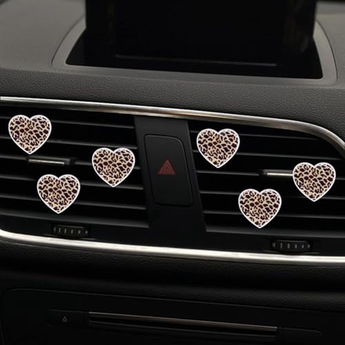 6 Pcs Leopard Print Heart Air Vent Clips, Heart Car Air Fresheners Vent Clips Long Lasting Car Diffuser Vent Clip Cute Interior Decor Charm Decoration Car Accessories for Women Girls