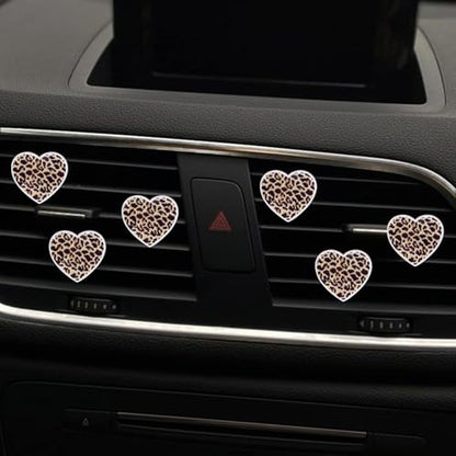6 Pcs Leopard Print Heart Air Vent Clips, Heart Car Air Fresheners Vent Clips Long Lasting Car Diffuser Vent Clip Cute Interior Decor Charm Decoration Car Accessories for Women Girls