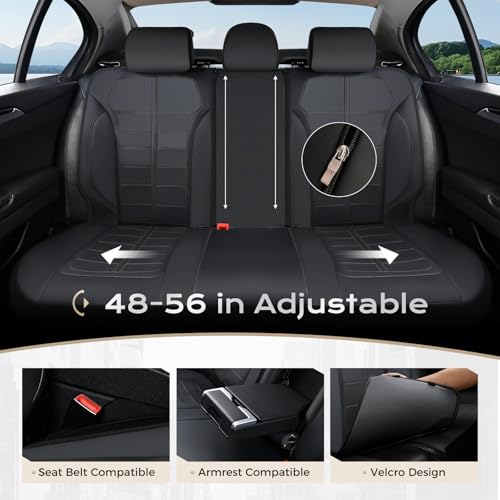 Coverado Full Set Leather Car Seat Covers, Crafted with Full Leather Construction and Carbon Fibre Weave Universal Fit for Most Cars SUV Trucks(Black - color: Black, size: FullSet