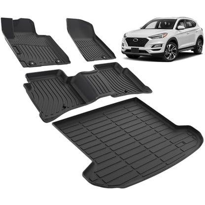 Floor Mats & Cargo Liner for 2016-2021 Hyundai Tucson Custom Fit All Weather Protection TPE Car Mats Waterproof Anti-Slip Automotive Full Coverage Set Accessories 1st & 2nd Row & Trunk Mat - style: 5) For Hyundai Tucson | 2016-2021 | Combo Set