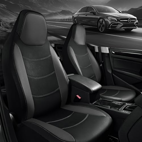 Road Comforts Car Seat Cover, Leather Car Seat Covers, Automotive High Back Front Car Seat Covers, Airbag Compatible, Universal Fit for Most Cars (Black)