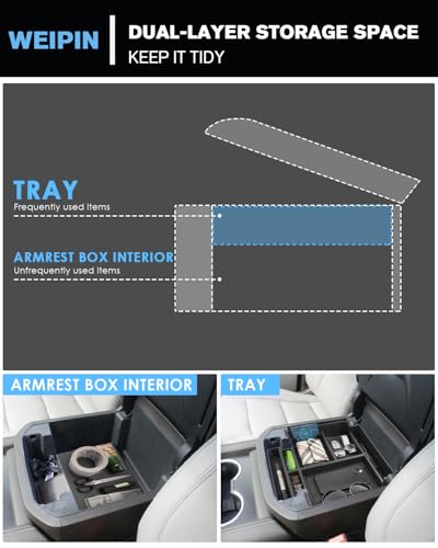 for Center Console Organizer Tray ABS Materials Compatible with 2021-2026 Tahoe/Suburban (Premier/High Country) & Yukon (Denali/Denali Ultimate) — Only fit Power Sliding Center Console - color: Tahoe/Suburban/Yukon 21-26 Tray (F Power Sliding)