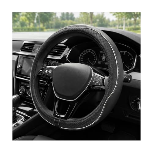 Car Steering Wheel Cover, 15 Inch Anti-Slip Breathable Leather Auto Steering Wheel Protector, Full Surround Soft Steering Wheel Cover for Men Women, Car Interior Accessories (Black & White) - color: Black & White