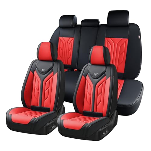 Coverado Car Seat Covers Full Set, Automotive Seat Covers Car Seat Protector Car Seat Cushion, Waterproof Leather Seat Covers for Cars, Universal Fit for Most Sedans SUV Pick-up Truck(Black&Red) - color: Black&Red, size: FullSet