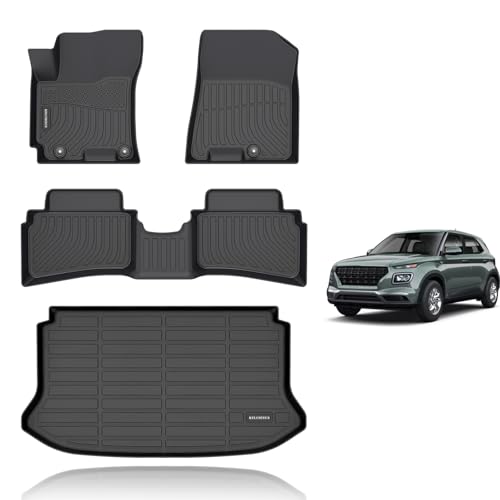 KELCSEECS® Floor Mats & Cargo Liner Custom for 2020-2026 Hyundai Venue (Only Fits Cargo Mat for Top Position),All Weather Protection TPE Floor Liners Front & Rear Row Full Set Accessories Black - style: 2) For 2020-2026 Venue Full Set