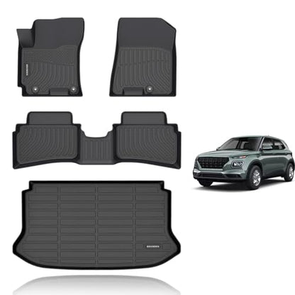 KELCSEECS® Floor Mats & Cargo Liner Custom for 2020-2026 Hyundai Venue (Only Fits Cargo Mat for Top Position),All Weather Protection TPE Floor Liners Front & Rear Row Full Set Accessories Black - style: 2) For 2020-2026 Venue Full Set