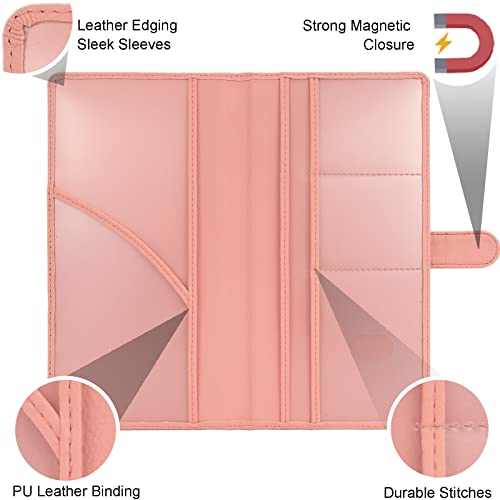 Car Registration and Insurance Holder, Leather Magnetic Shut Vehicle Glove Box Organizer for Document, Card, Driver License, Pink - color: Pink