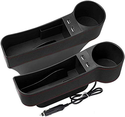 Car Seat Gap Organizer,Premium Console Side Pocket with 2 USB Charging,Leather Storage Box,Multifunctional with Dual USB Charging,Cup Holder,Car Seat Gap Filler,for Cellphones Wallet Coin Key (2 Pack)