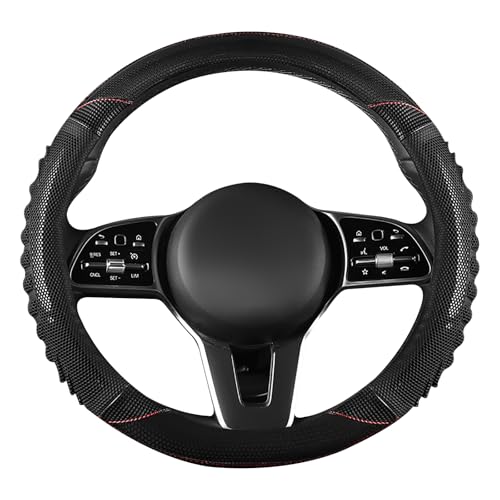5D Honeycomb Black Car Steering Wheel Cover,14.5-15 Inch Universal Carbon Fibre Leather Covers Breathable Anti-Slip Odorless Steering Wheels Accessories for Men Women - color: 5D Honeycomb - Black