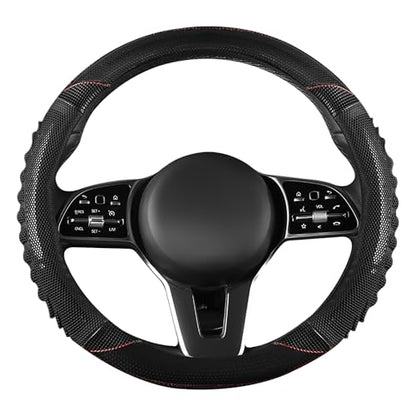 5D Honeycomb Black Car Steering Wheel Cover,14.5-15 Inch Universal Carbon Fibre Leather Covers Breathable Anti-Slip Odorless Steering Wheels Accessories for Men Women - color: 5D Honeycomb - Black