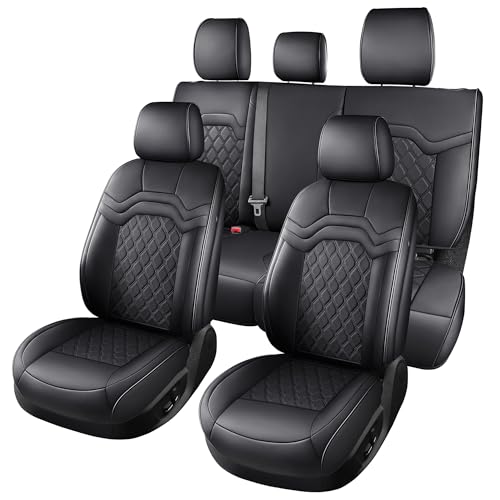 Huidasource Fit for Chevy Silverado Seat Covers, GMC Sierra Seat Covers, Seat Cover for Trucks 1500 2007-2013&2019-2026, 2500HD 3500HD 2020-2026 Crew Double Extended Cab Nappa Leather (Full Set/Black)