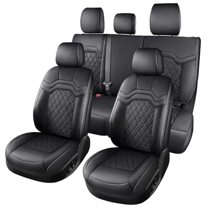 Huidasource Fit for Chevy Silverado Seat Covers, GMC Sierra Seat Covers, Seat Cover for Trucks 1500 2007-2013&2019-2026, 2500HD 3500HD 2020-2026 Crew Double Extended Cab Nappa Leather (Full Set/Black)