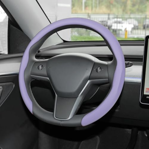 Nappa Leather Steering Wheel Cover,Universal Fit 15 Inch-Premium Non-Slip Breathable Comfort Grip for Cars Trucks SUVs,Anti-Slip Durable Interior Upgrade Light Purple - color: Light Purple