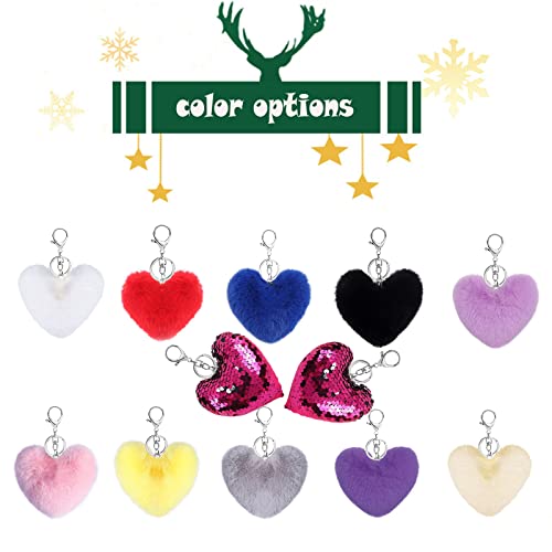 Cute Faux Rabbit Fur Ball Pom Pom Keychain Car Key Ring Handbag Tote Bag Pendant Purse Charm - color: Heart-black