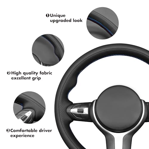 MEWANT Hand-Stitched Steering Wheel Cover for BMW (M Sport) F22 F23 F30 F34 F32 F33 F36 F10 F07 F12 F13 F06 F39 F25 F26 F15 F16, DIY Custom Fit Steering Wheel Wrap for BMW - color: 26:3D style:Microfiber leather
