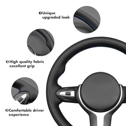 MEWANT Hand-Stitched Steering Wheel Cover for BMW (M Sport) F22 F23 F30 F34 F32 F33 F36 F10 F07 F12 F13 F06 F39 F25 F26 F15 F16, DIY Custom Fit Steering Wheel Wrap for BMW - color: 26:3D style:Microfiber leather