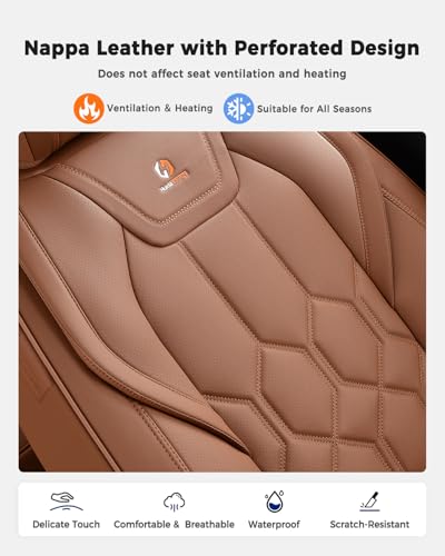 Huidasource Seat Covers Full Set, Universal Fit for Most Cars SUVs Trucks, Full Coverage Leather Automotive Seat Cover, Airbag, Cupholder Compatible, Seat Function Retain, Velcro Adjustable, Brown - color: FS: Brown, size: Full Set
