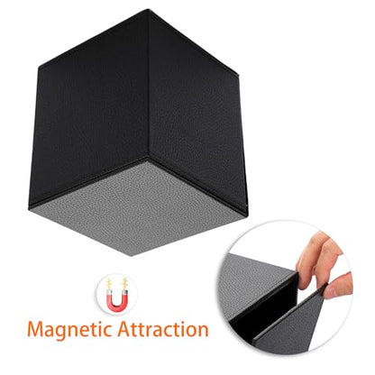 Sumnacon Tissue Box Cover Square Tissue Box Stylish PU Tissue Box Holder with Magnetic Bottom,Leather Cube Tissue Cover for Living Room Bathroom Bedroom Table Desk Home Office Car, Black - color: Black