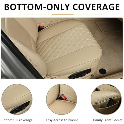 Black Panther PU Car Seat Cover, Front Bottom Seat Protector Compatible with 95% Vehicles,Anti-Slip & Full Wrapping Bottom (W 21.26''×D 20.86”)(1Piece,Dark Beige) - color: Front Single Beige