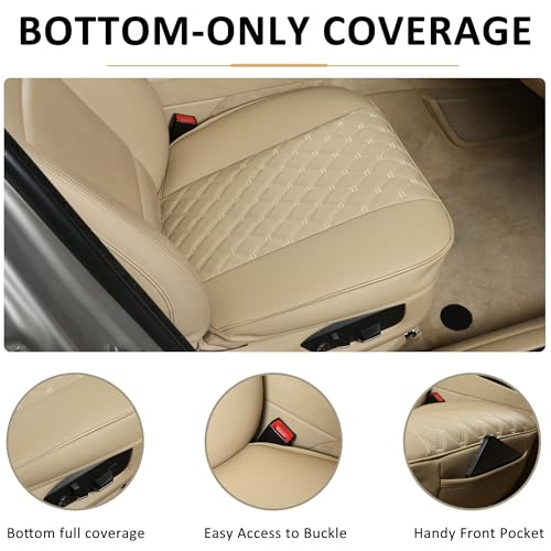 Black Panther PU Car Seat Cover, Front Bottom Seat Protector Compatible with 95% Vehicles,Anti-Slip & Full Wrapping Bottom (W 21.26''×D 20.86”)(1Piece,Dark Beige) - color: Front Single Beige