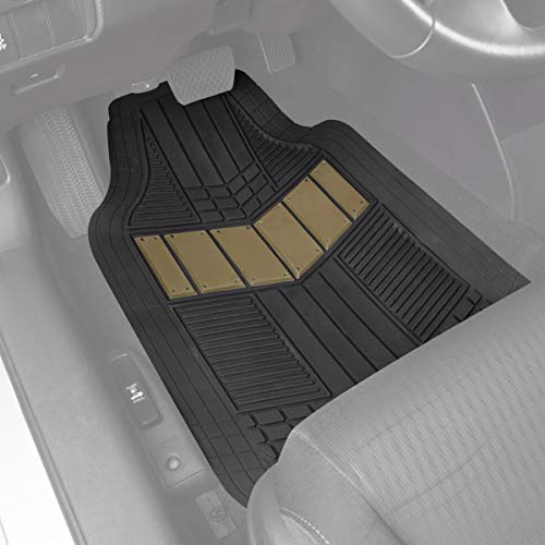 BDK Beige Heavy Duty Front & Rear Rubber Floor Mats Universal Liners for Car SUV Van & Truck, All Weather Protection with Anti-Slip Nibs, Fit Contours of Most Vehicles - color: 688-BG
