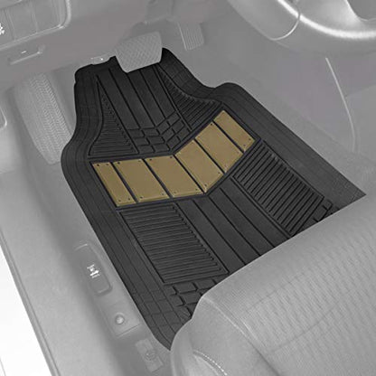 BDK Beige Heavy Duty Front & Rear Rubber Floor Mats Universal Liners for Car SUV Van & Truck, All Weather Protection with Anti-Slip Nibs, Fit Contours of Most Vehicles - color: 688-BG