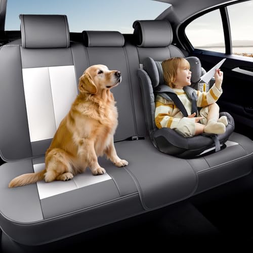 Coverado Car Seat Covers, Back Seat Cover for Dogs, Faux Leather Car Seat Covers Backseat, Car Seat Cushion, 3-Pieces Waterproof Universal Seat Covers for Cars Fit for Most Sedans SUV, Gray&White - color: Gray&White