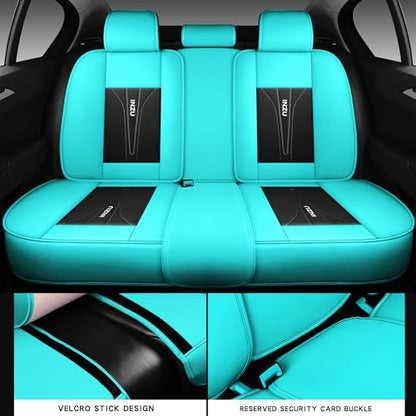 INZU Cute Rabbit Comfortable Leather Auto Car Seat Covers Front & Rear Seat Protector Fit Sedan SUV 5 Seats Full Set Universal Fit (Black & Green) - color: Black & Green