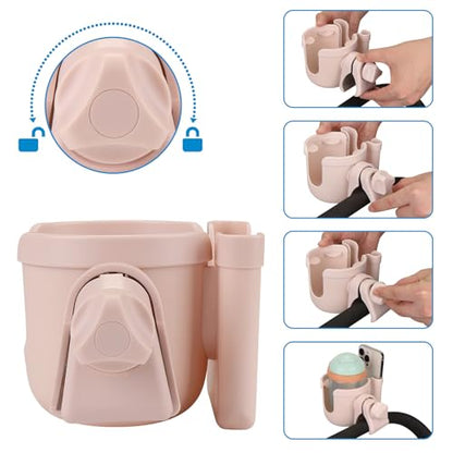 Accmor Stroller Cup Holder with Phone Holder, Bike Cup Holder, Universal Cup Holder for Uppababy Nuna Doona Strollers, 2-in-1 Cup Holder for Walker, Wheelchair, Scooter - color: All Crystal Pink